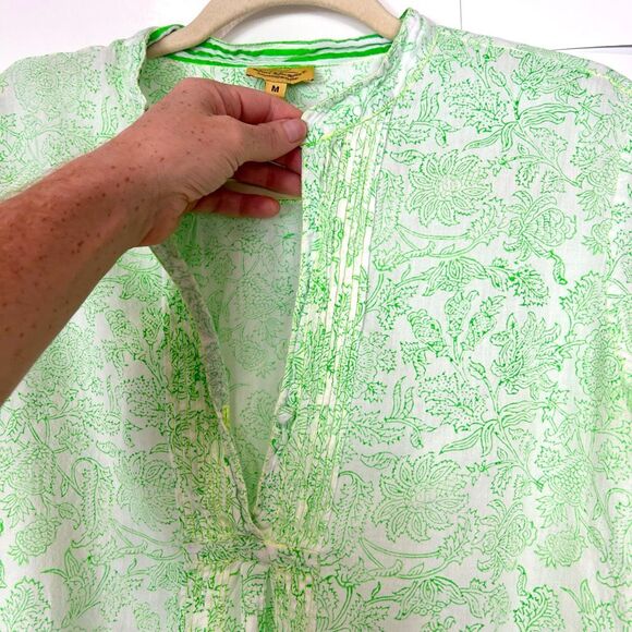 Roberta Roller Rabbit Blouse Top Womens Medium Green Floral 3/4 Sleeve Pintuck - Picture 12 of 16